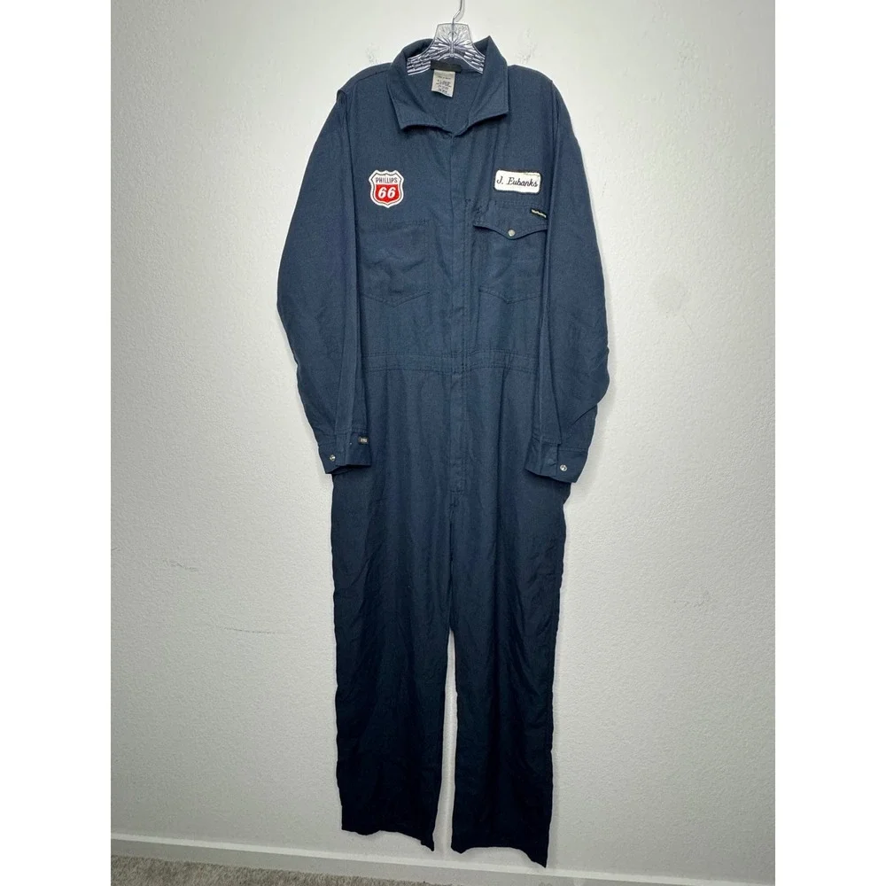 Workrite Mens Navy Blue FR Coveralls Phillips 66 Patch 50R XLG-RG 110NX45 NB